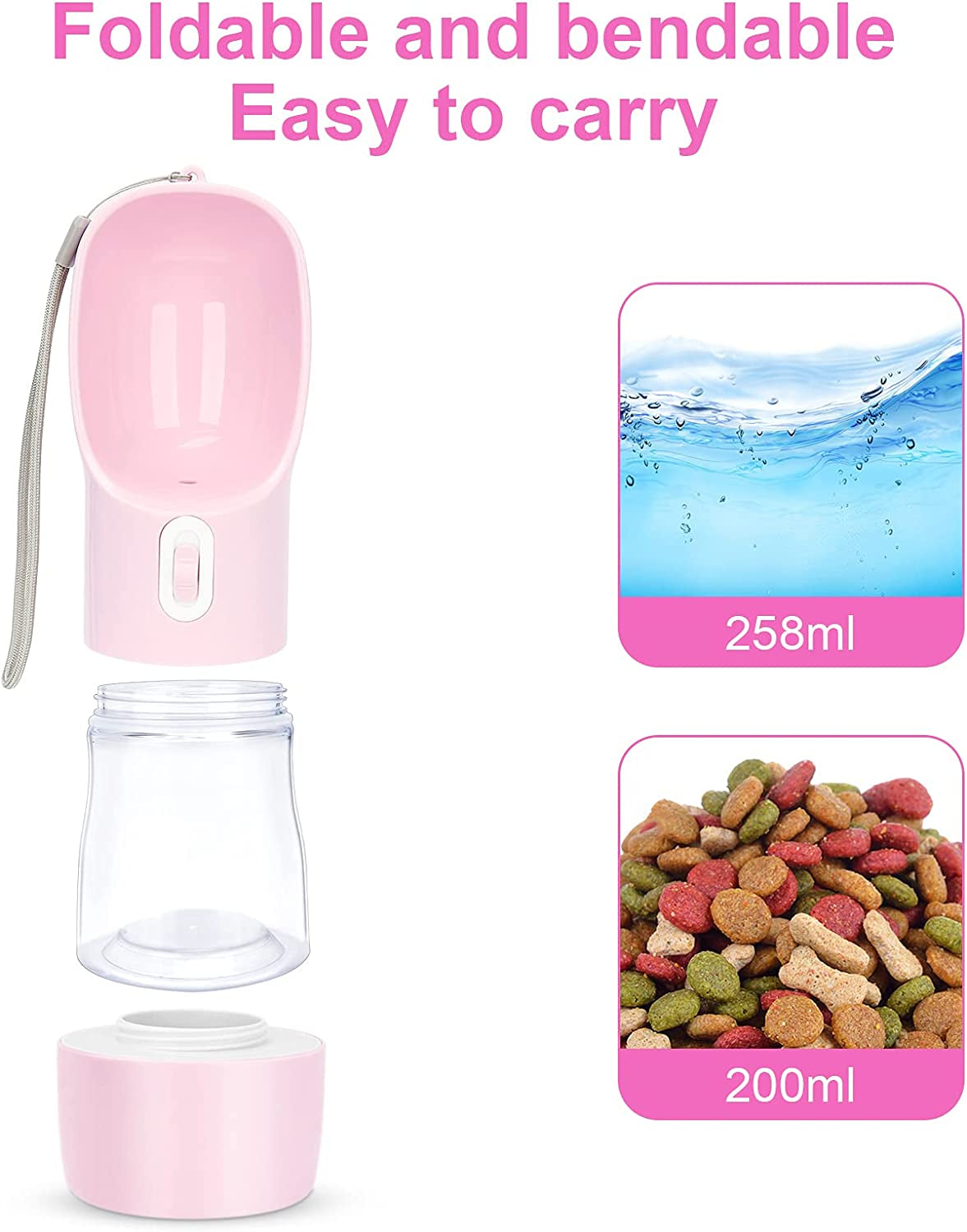 Dog Water Bottle Portable Pet Water Bottle Leak Proof Dog Water Dispenser and Food, Lightweight Dog Travel Water Bottle Bowl for Walking and Trave